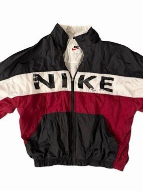 Nike Black, White & Red Colorblock Windbreaker Jacket